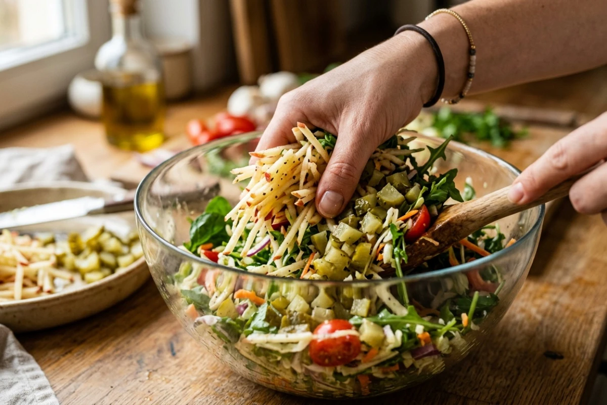 Preisalade voor bij het diner - met wortel en appel. Smaak verrijkt met augurk – image 2